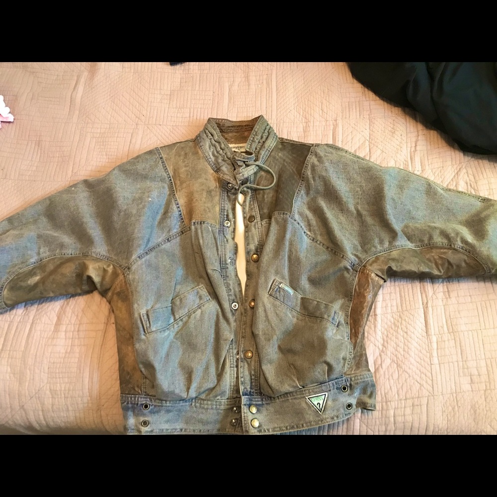 Vintage 80’s Georges Marciano for Guess? Denim jacket with leather trim. Size M
